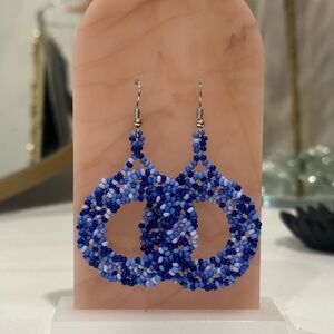 Handcrafted Blue Seed Bead Hoop Earrings